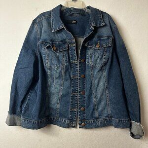 KUT From The Kloth jacket sz 3X trucker denim jean Lily cuffed raw hem‎
